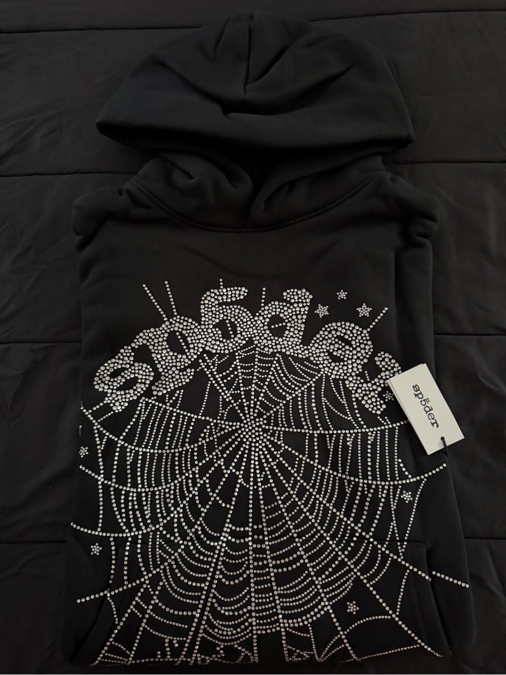 Men's Black Rhinestone Spiderweb Turtleneck Sweater Hoodie